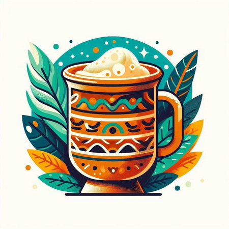 Coffee mug with latte art design. Vector illustration.のイラスト素材