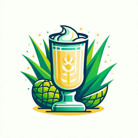 Pineapple latte with ice cream in glass. Vector illustrationのイラスト素材