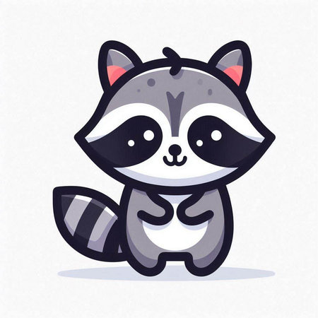 Cute raccoon cartoon vector illustration. Cute cartoon raccoon character.のイラスト素材