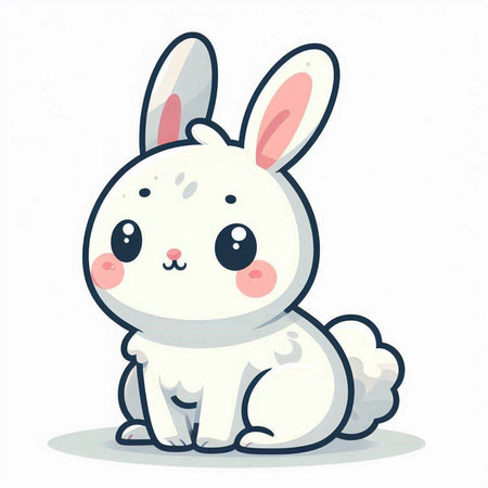 Cute cartoon white rabbit isolated on white background. Vector illustration.のイラスト素材