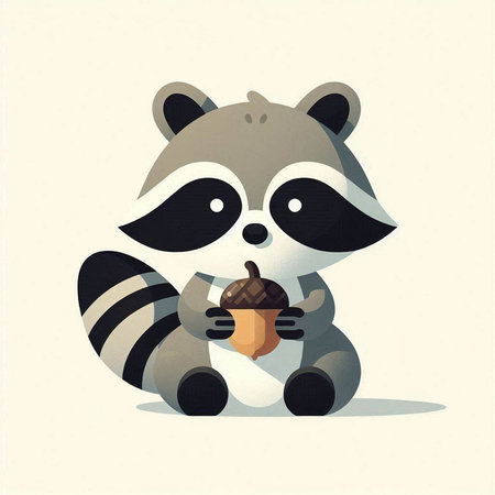 Cute raccoon with an acorn in his hand. Vector illustration.のイラスト素材