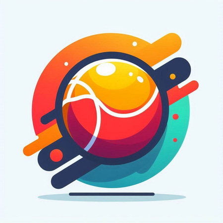 Tennis ball and racket on colorful circle background. Vector illustration.のイラスト素材
