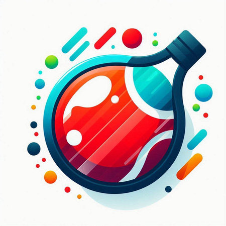 Chemical test tube with colorful liquid. Vector icon. Laboratory flask.のイラスト素材