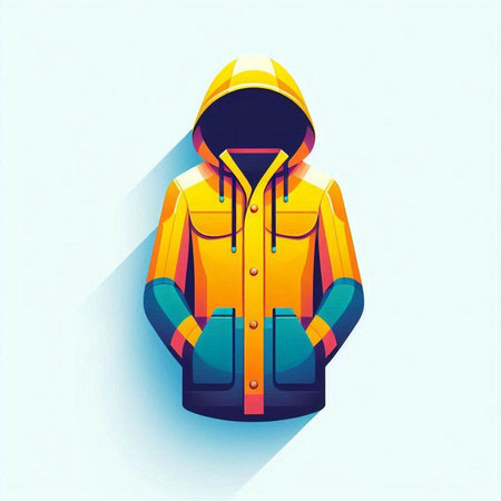 Orange winter jacket with a hood. Flat style. Vector illustration.のイラスト素材