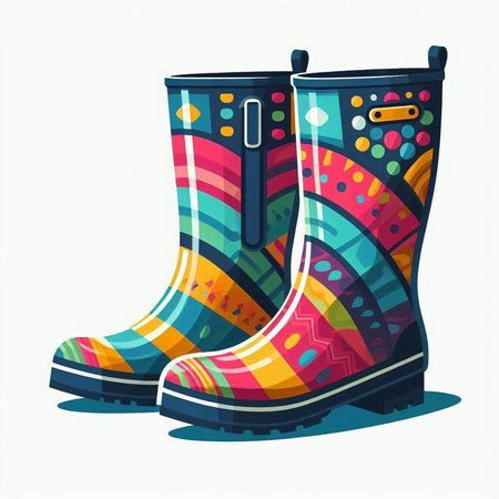 Colorful rubber boots isolated on a white background. Vector illustration.のイラスト素材