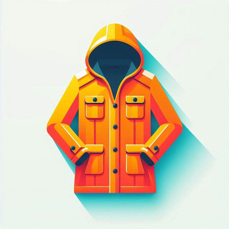 Orange winter jacket with a hood. Vector illustration in retro style.のイラスト素材