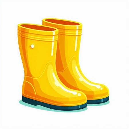 Yellow rubber boots isolated on white background. Vector illustration. Eps 10.のイラスト素材