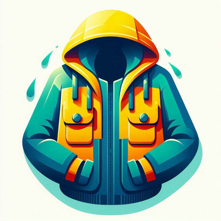 Winter jacket with yellow cap and snowflakes. Vector illustration.のイラスト素材