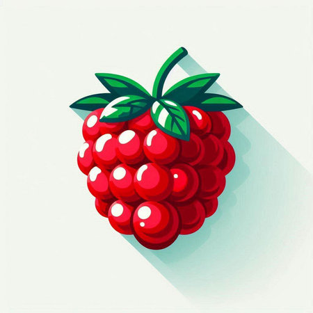 Raspberry fruit icon. Vector illustration of ripe berry with long shadow.のイラスト素材