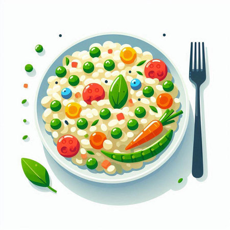 Millet porridge with vegetables. Healthy food. Vector illustration.のイラスト素材