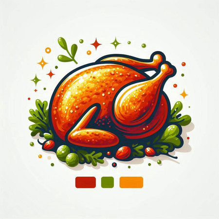 Illustration of roasted turkey with christmas decoration. Vector illustration.のイラスト素材