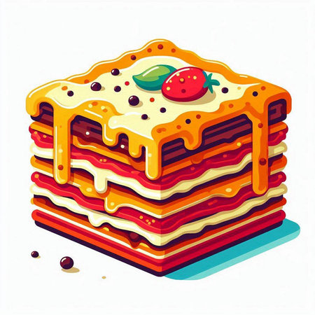 Illustration of a stack of layered layered cake with strawberry and creamのイラスト素材