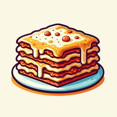Illustration of a stack of lasagna on a white plate.のイラスト素材