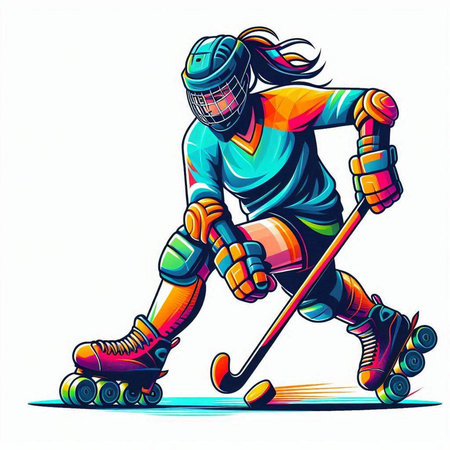 Colorful illustration of roller skater in action. Vector illustration.のイラスト素材