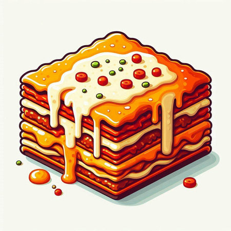 Illustration of a stack of lasagna with melted cheese and sauceのイラスト素材