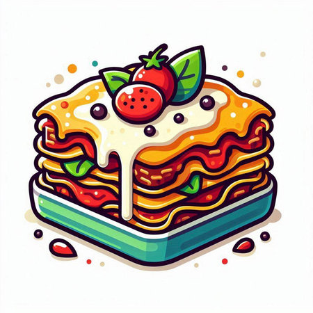 Illustration of a stack of pancakes with strawberries and cream on a white backgroundのイラスト素材