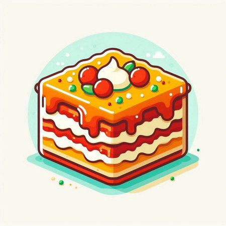 Cake icon. Vector illustration of a piece of cake with cream.のイラスト素材