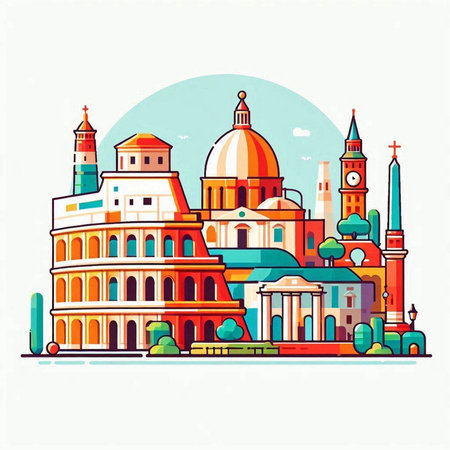Rome, Italy. Landmarks of the city. Vector illustrationのイラスト素材