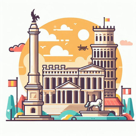 Piazza del Popolo in Rome. Italy. Vector illustrationのイラスト素材