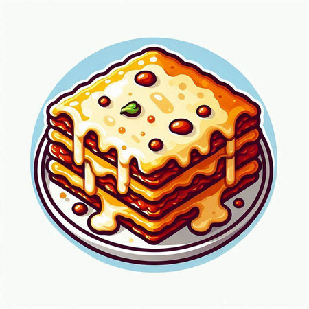 Illustration of a stack of lasagna on a white background.のイラスト素材