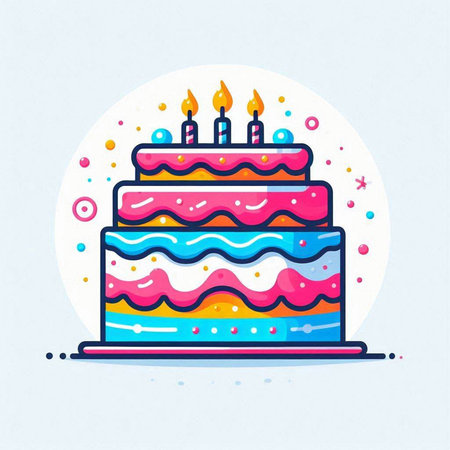 Birthday cake with candles. Colorful vector illustration in flat style.のイラスト素材