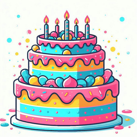 Birthday cake with candles, cartoon vector illustration on white background.のイラスト素材