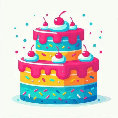 Birthday cake with cherries and sprinkles. Vector illustration.のイラスト素材