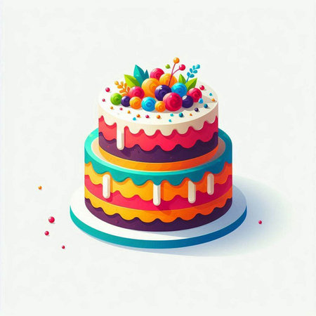 Colorful birthday cake on white background. Vector illustration. Eps 10のイラスト素材