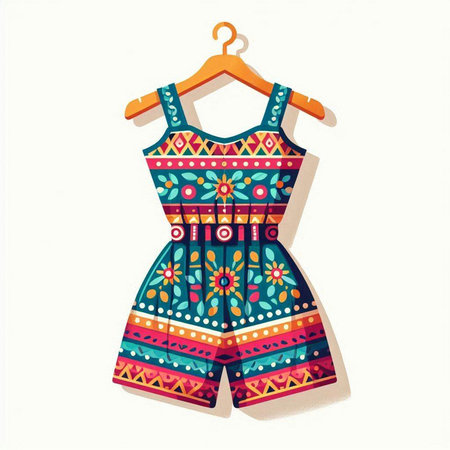 Colorful summer dress on a hanger isolated on white background.のイラスト素材