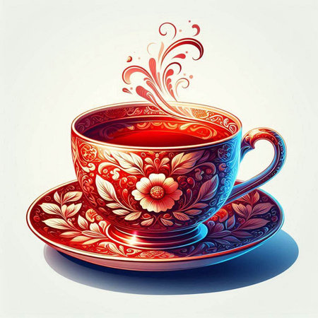 Cup of tea or coffee with floral ornament. Vector illustration.のイラスト素材