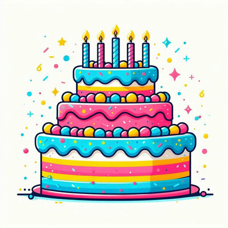 Birthday cake with candles on a white background. Vector illustration.のイラスト素材