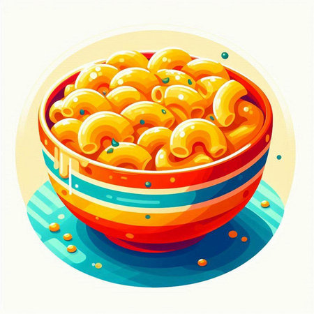 Illustration of a bowl of macaroni. Vector illustration.のイラスト素材