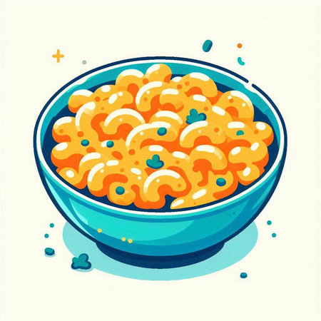 Illustration of a bowl of macaroni. Vector illustration.のイラスト素材