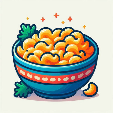 Illustration of a bowl of macaroni. Vector illustration.のイラスト素材