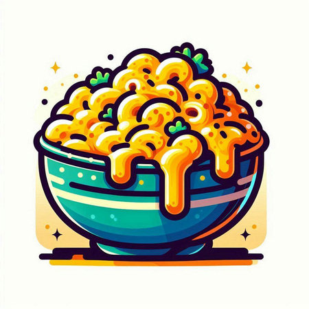 Illustration of a bowl of macaroni and cheese with sauceのイラスト素材