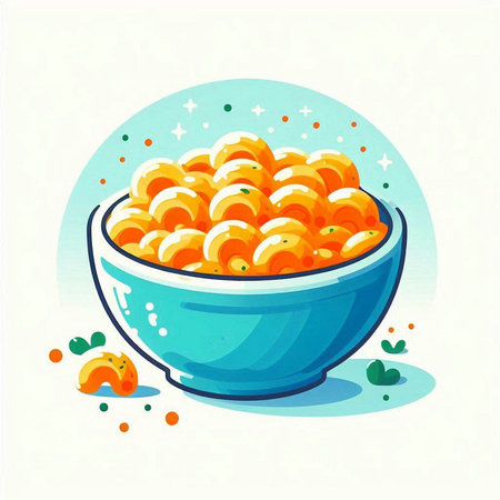 Illustration of a bowl of macaroni pasta on colorful backgroundのイラスト素材