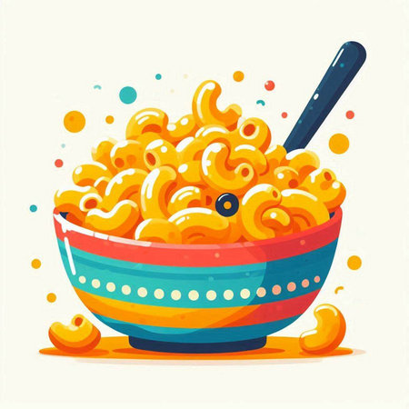 Colorful vector illustration of a bowl of macaroni with spoonのイラスト素材