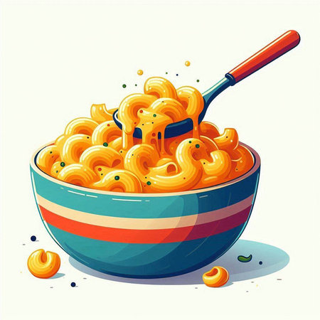 Creamy macaroni in a bowl. Vector illustration.のイラスト素材