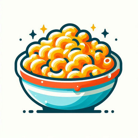 Illustration of a bowl of macaroni. Vector illustration.のイラスト素材