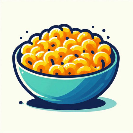 Illustration of a bowl of macaroni on white background.のイラスト素材