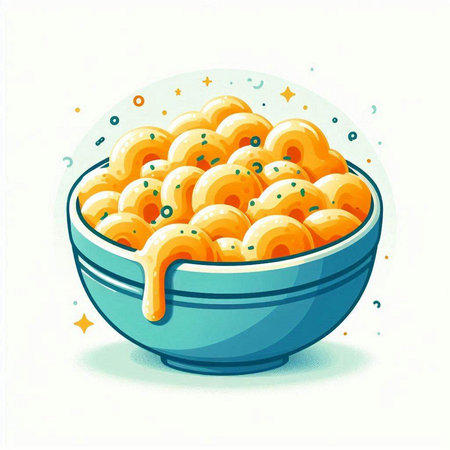 Illustration of a bowl of macaroni and cheese with sauceのイラスト素材
