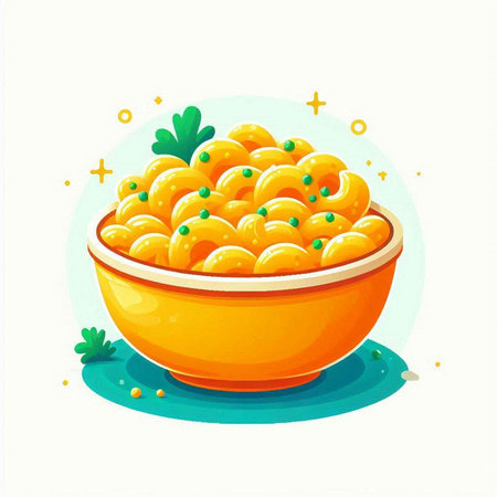 illustration of a bowl of macaroni on white background.のイラスト素材