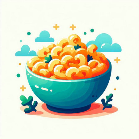 Illustration of a bowl of macaroni pasta in cartoon styleのイラスト素材