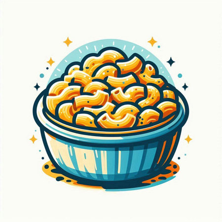 Illustration of macaroni in a bowl with stars. Vector illustration.のイラスト素材