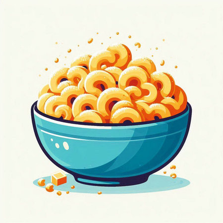 Illustration of a bowl of macaroni. Vector illustration.のイラスト素材