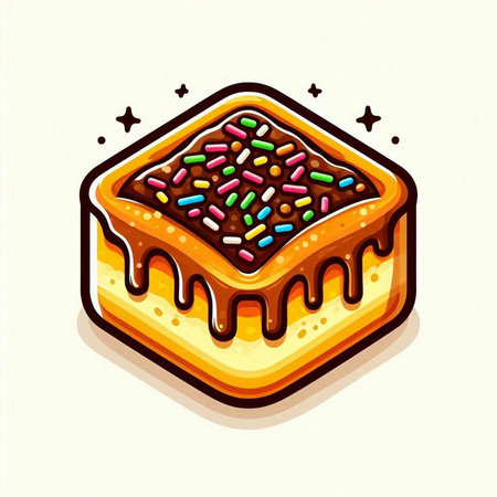 Illustration of a cake with chocolate and sprinkles. Vector illustration.のイラスト素材