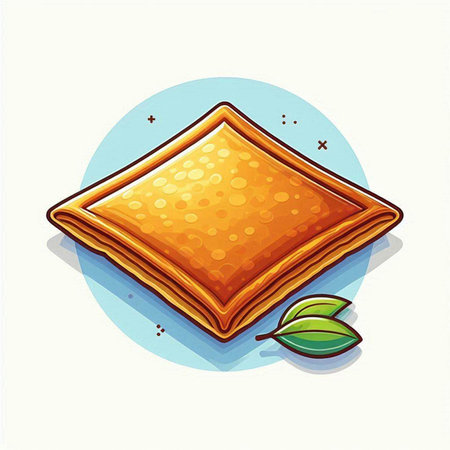 Illustration of a square piece of bread on a white background.のイラスト素材