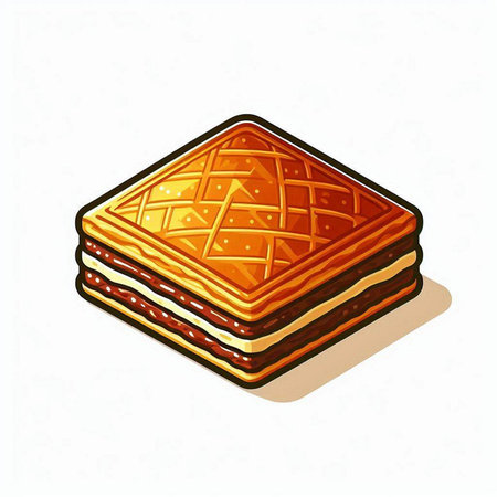 Illustration of a pie with meat and cheese on a white backgroundのイラスト素材
