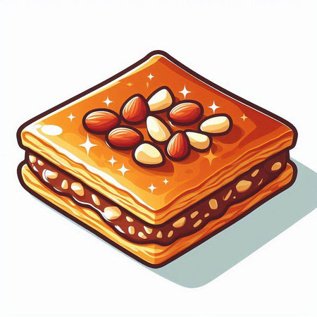 Baklava with nuts on a white background. Vector illustration.のイラスト素材