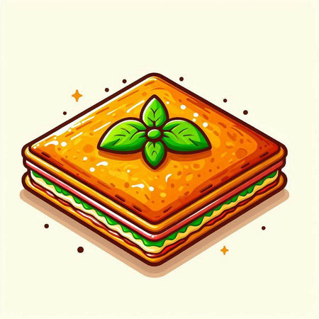 Illustration of a sandwich with tomato, cheese, lettuce and basilのイラスト素材